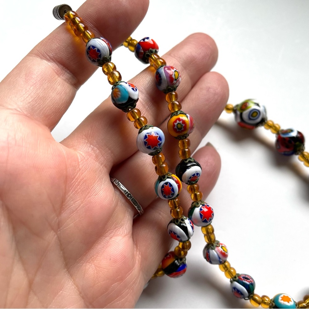 Gorgeous vintage Murano/Venetian style art glass millefiori necklace barrel clas - Picture 8 of 12